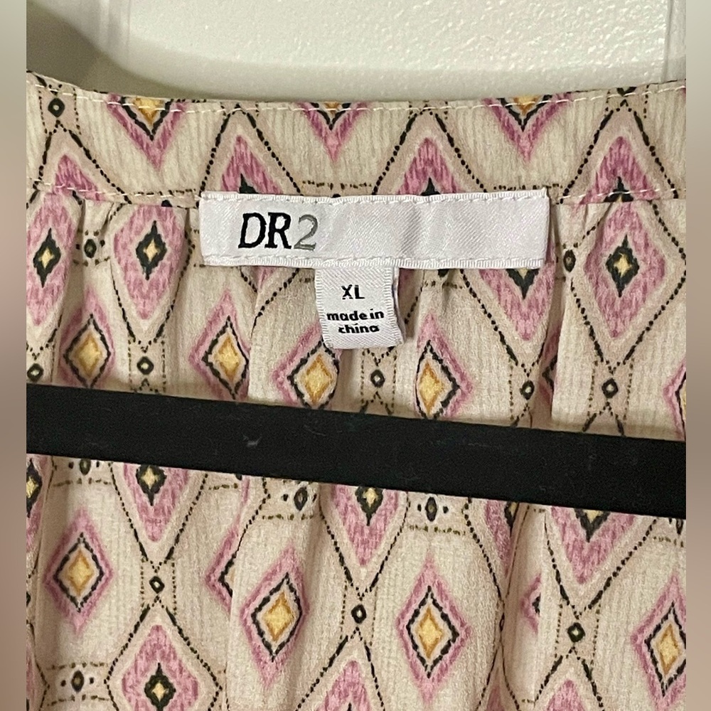 DR2 by Daniel Rainn Boho Peasant Blouse Women’s XL Pink Geometric Tassel Top - Picture 2 of 8